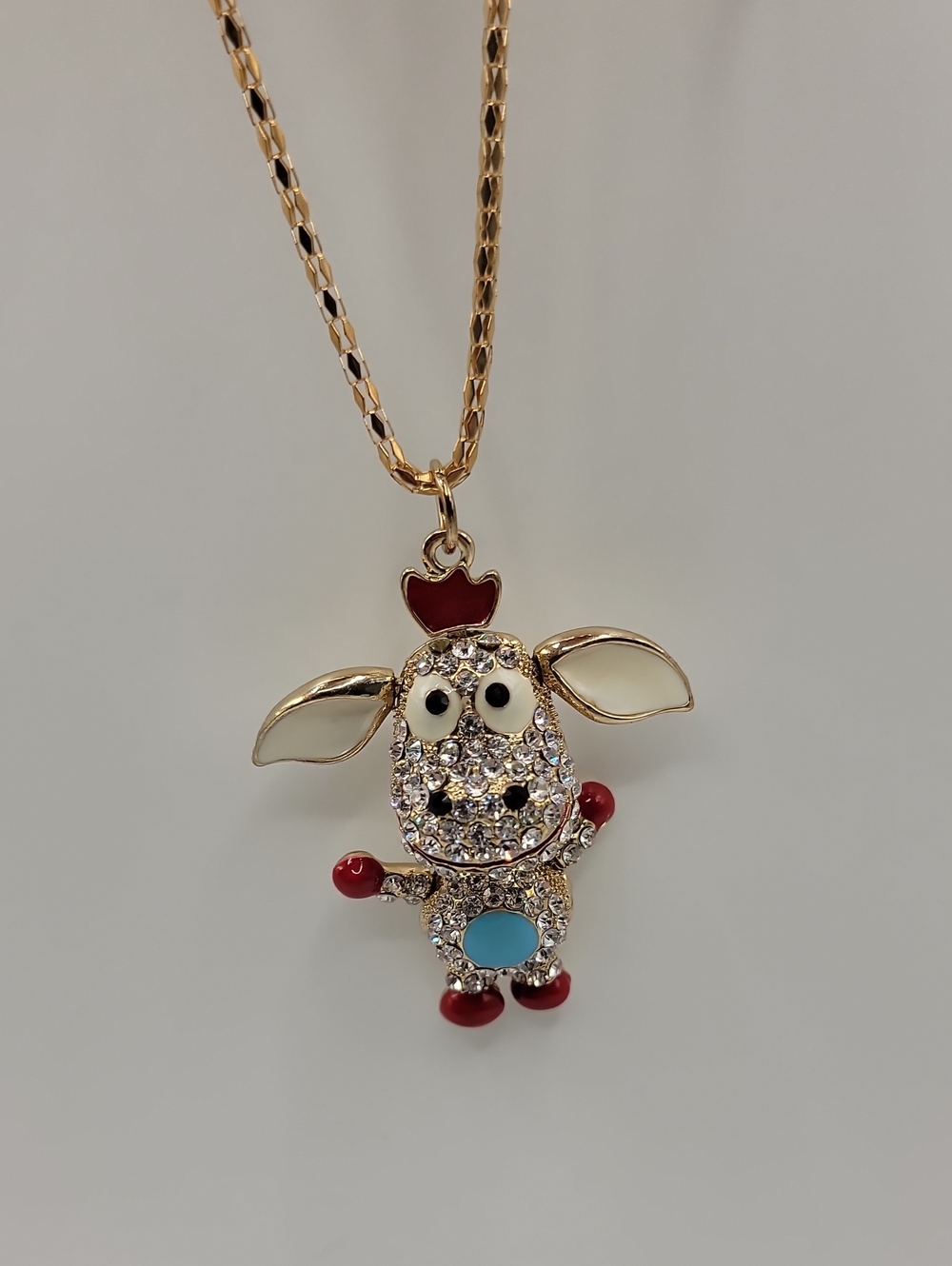 Betsey Johnson Gold-tone Red, Turquoise & Cream Cow Charm Necklace 28" Chaini - Picture 6 of 6